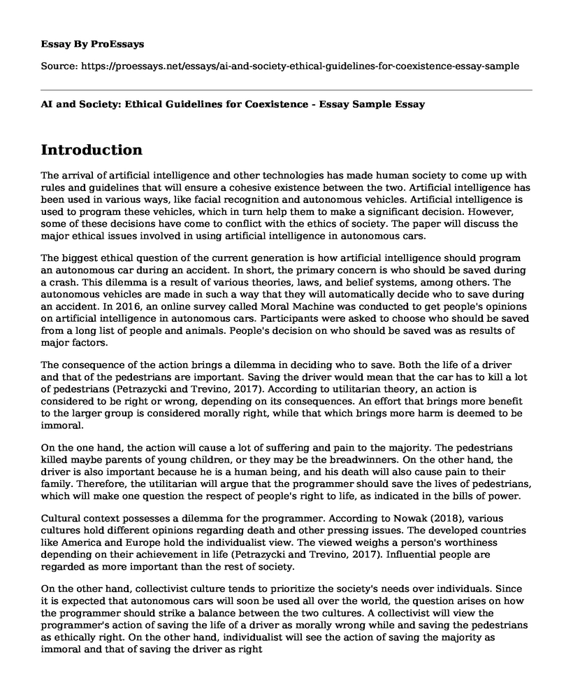 AI and Society: Ethical Guidelines for Coexistence - Essay Sample