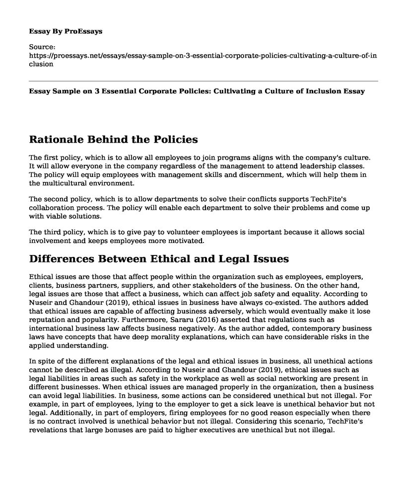 Essay Sample on 3 Essential Corporate Policies: Cultivating a Culture of Inclusion