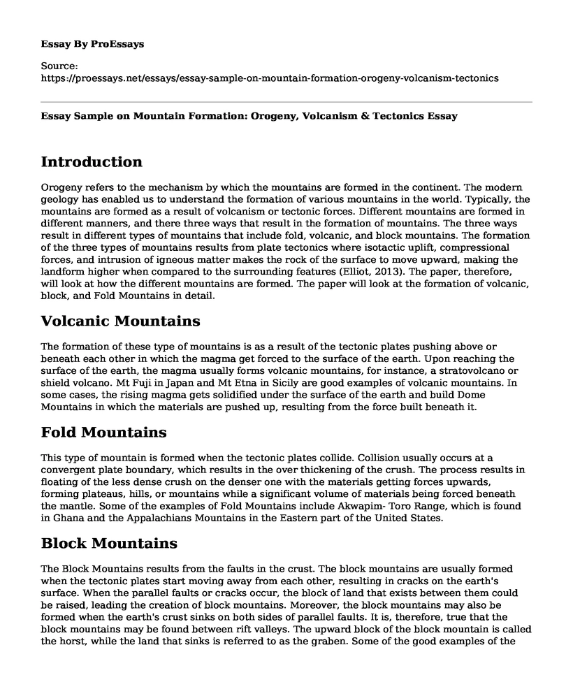 Essay Sample on Mountain Formation: Orogeny, Volcanism & Tectonics