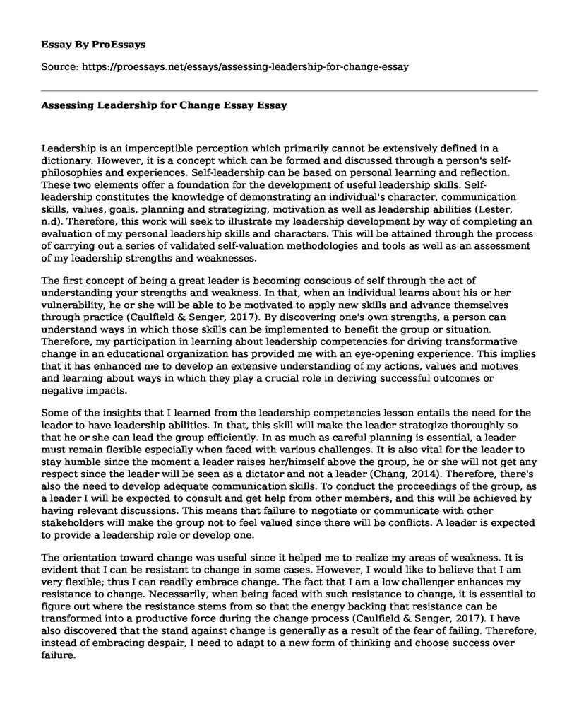 Assessing Leadership for Change Essay