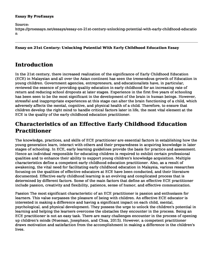 Essay on 21st Century: Unlocking Potential With Early Childhood Education