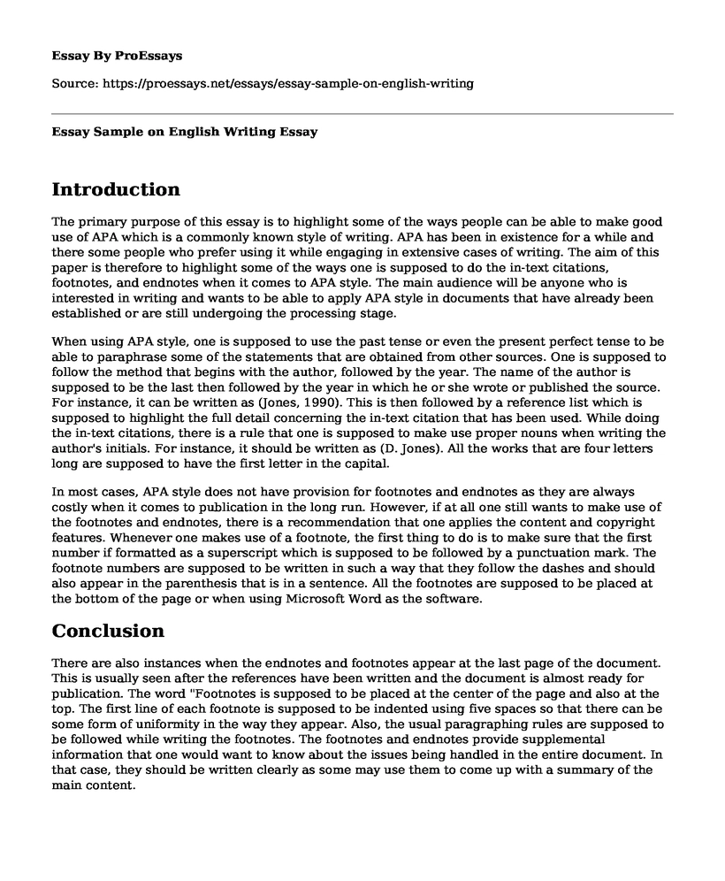 Essay Sample on English Writing