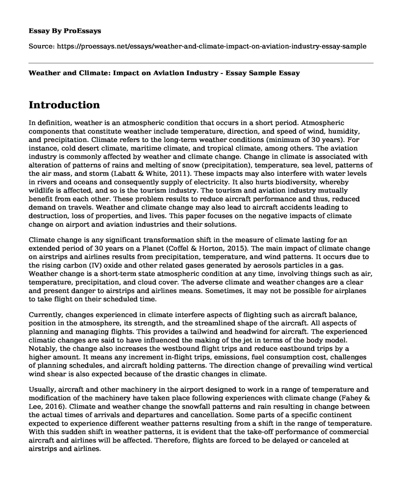 Weather and Climate: Impact on Aviation Industry - Essay Sample