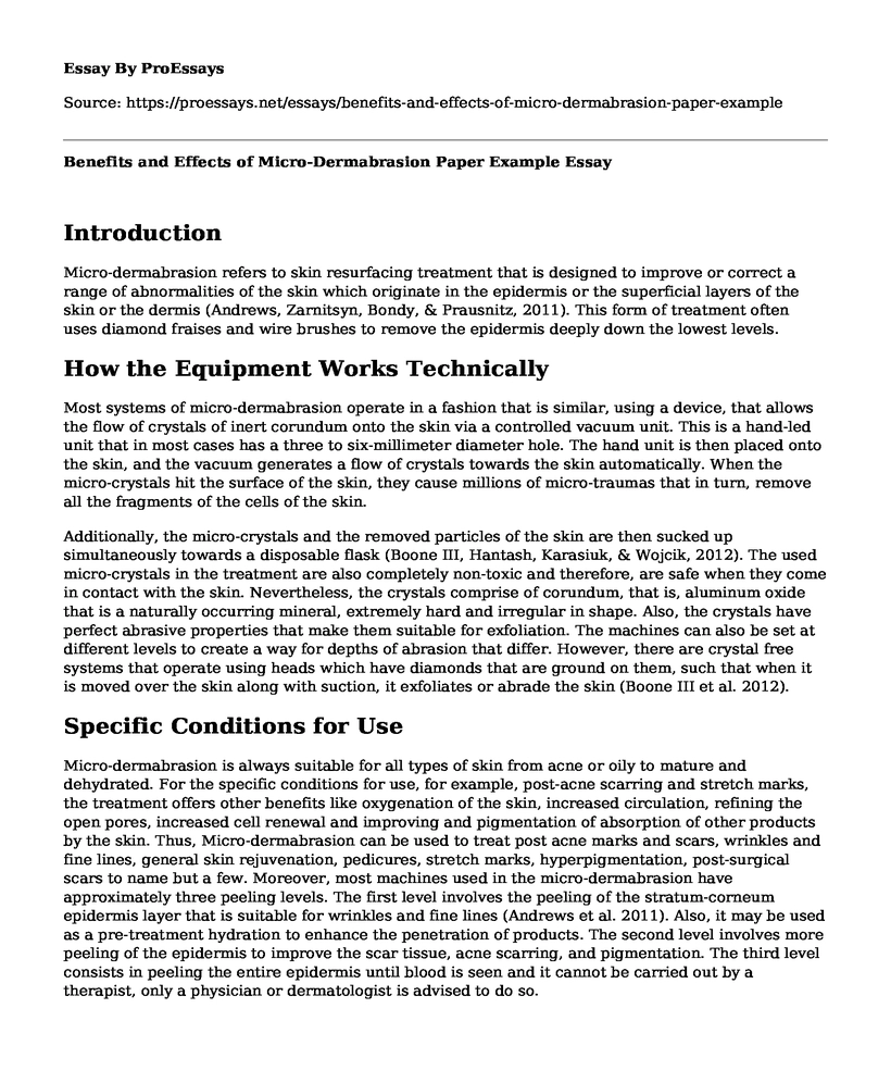 Benefits and Effects of Micro-Dermabrasion Paper Example