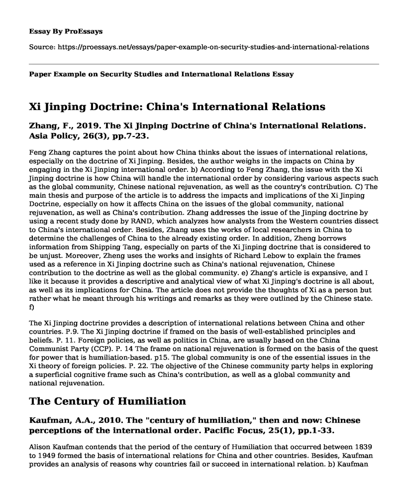 Paper Example on Security Studies and International Relations