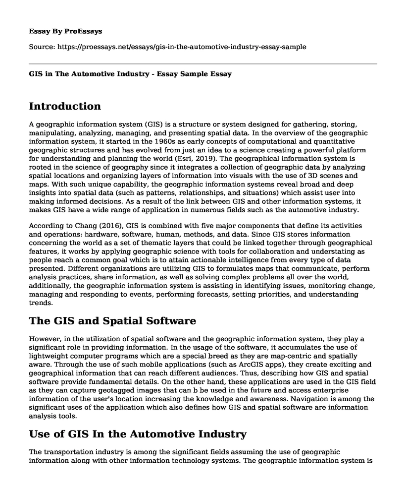 GIS in The Automotive Industry - Essay Sample
