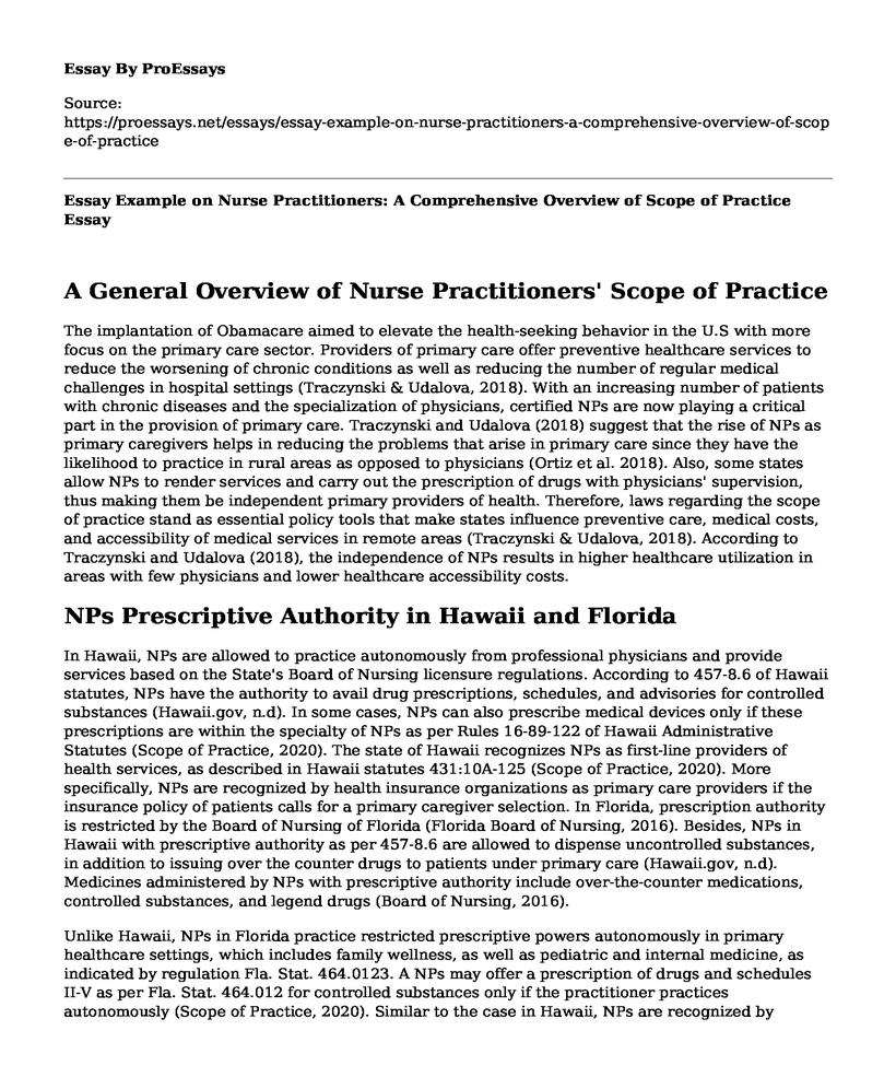 Essay Example on Nurse Practitioners: A Comprehensive Overview of Scope of Practice