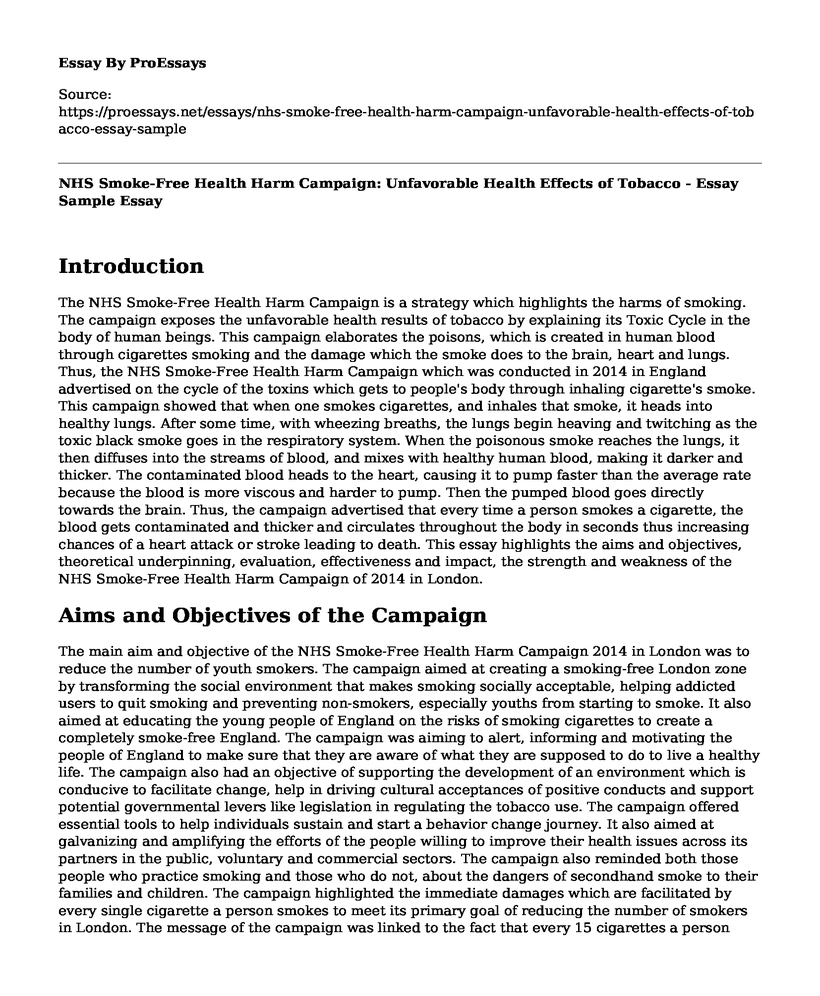 NHS Smoke-Free Health Harm Campaign: Unfavorable Health Effects of Tobacco - Essay Sample