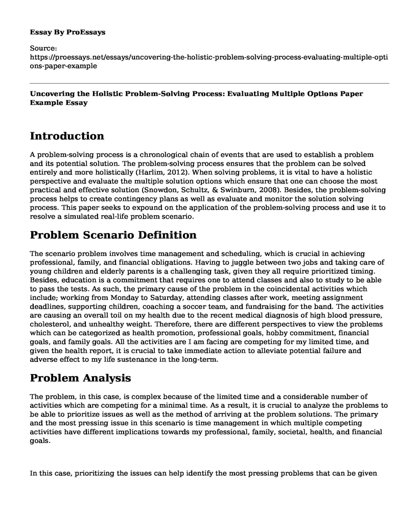 Uncovering the Holistic Problem-Solving Process: Evaluating Multiple Options Paper Example