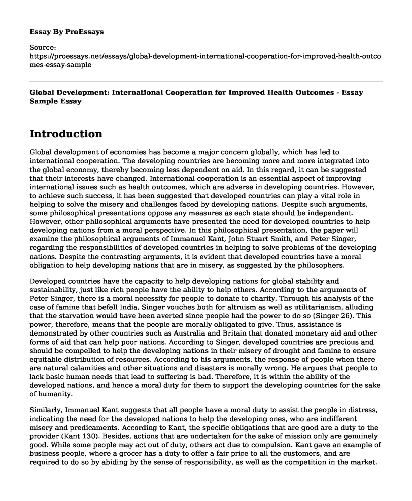 Global Development: International Cooperation for Improved Health Outcomes - Essay Sample