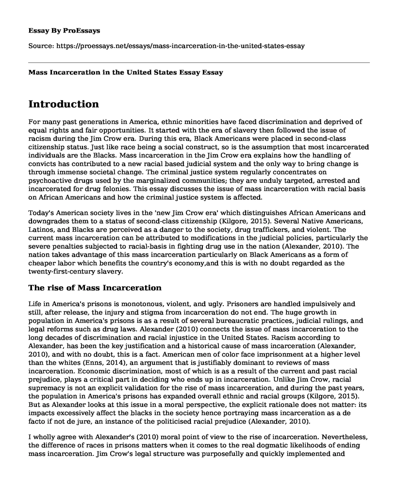 Mass Incarceration in the United States Essay