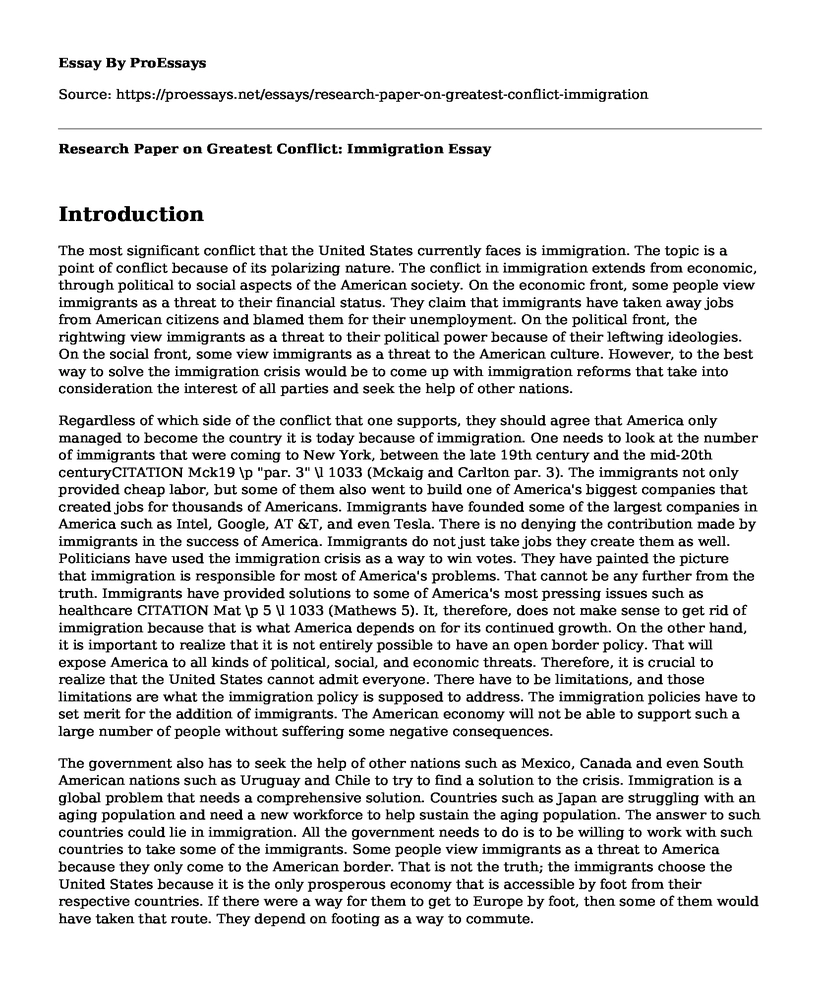Research Paper on Greatest Conflict: Immigration