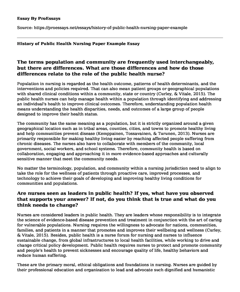 History of Public Health Nursing Paper Example