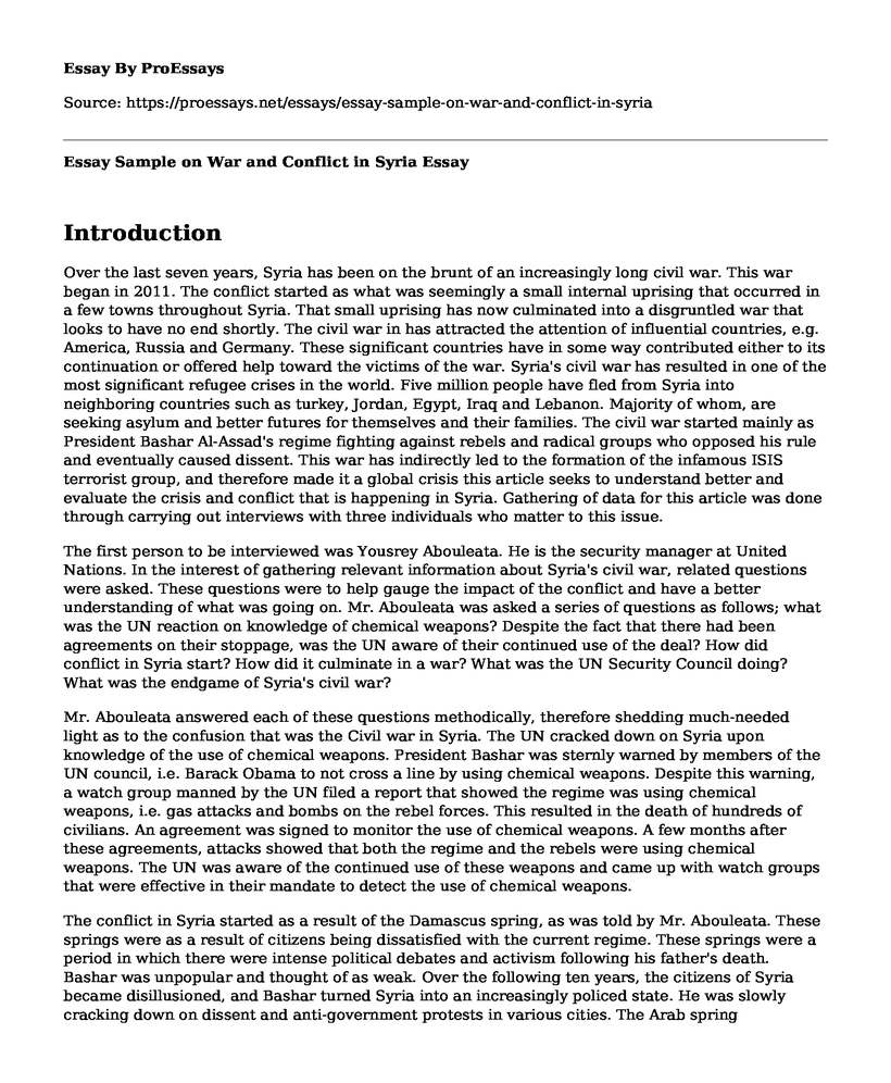 Essay Sample on War and Conflict in Syria