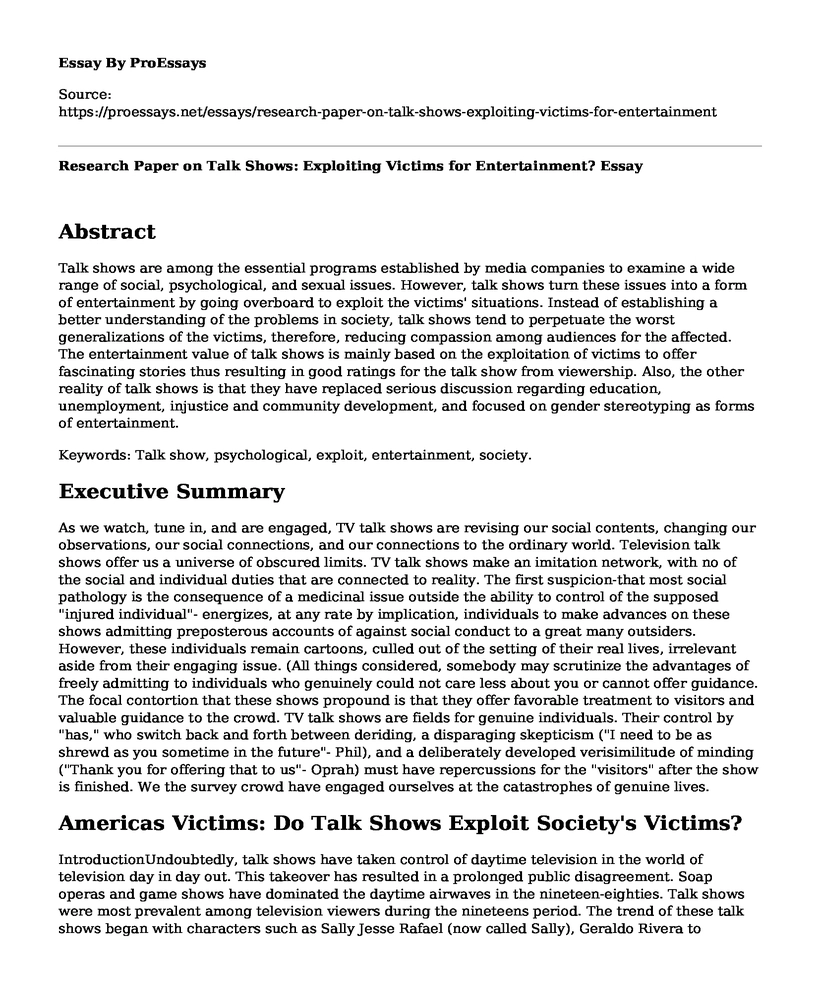 Research Paper on Talk Shows: Exploiting Victims for Entertainment?