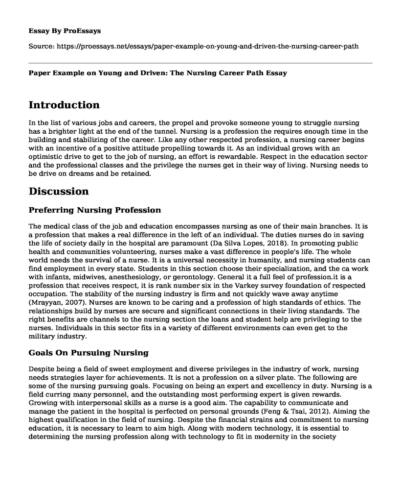 Paper Example on Young and Driven: The Nursing Career Path
