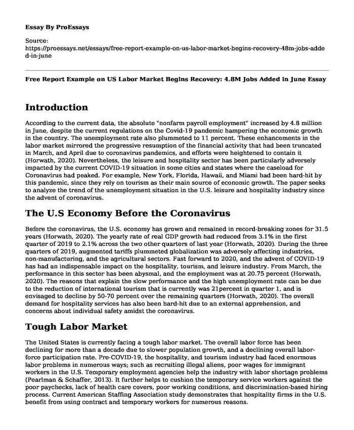 Free Report Example on US Labor Market Begins Recovery: 4.8M Jobs Added in June