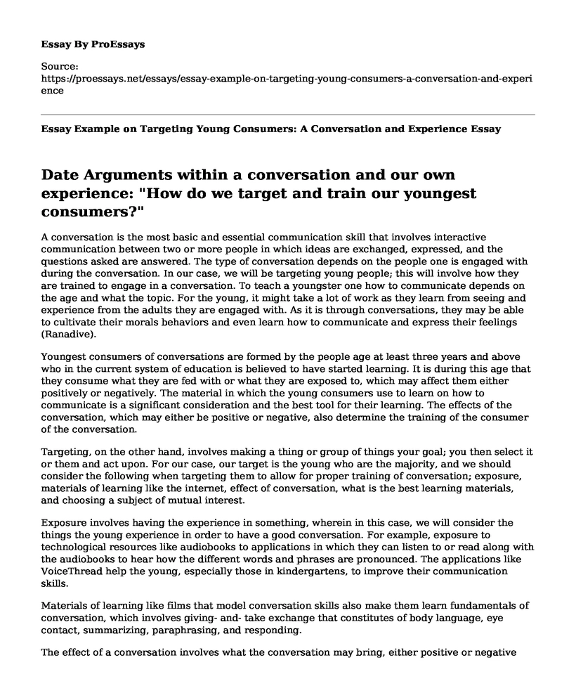 Essay Example on Targeting Young Consumers: A Conversation and Experience