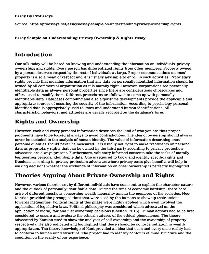 Essay Sample on Understanding Privacy Ownership & Rights