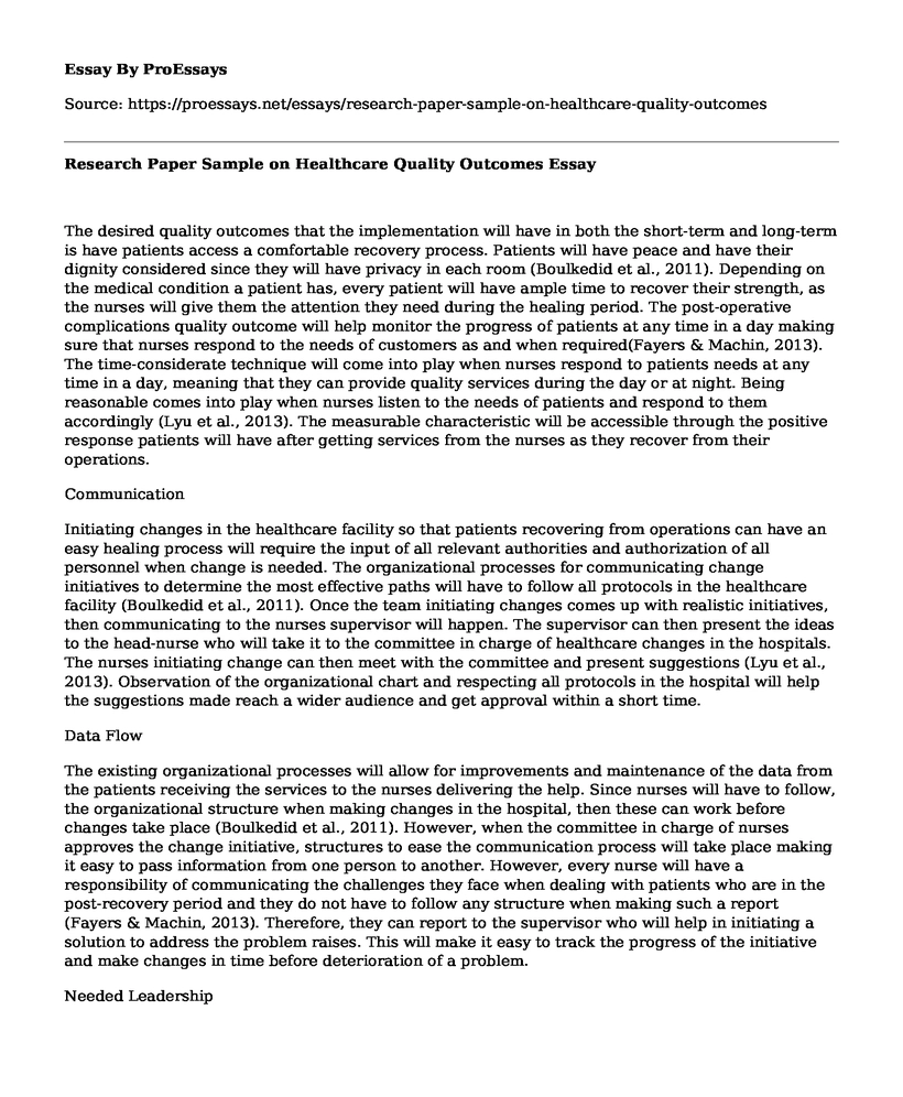 Research Paper Sample on Healthcare Quality Outcomes
