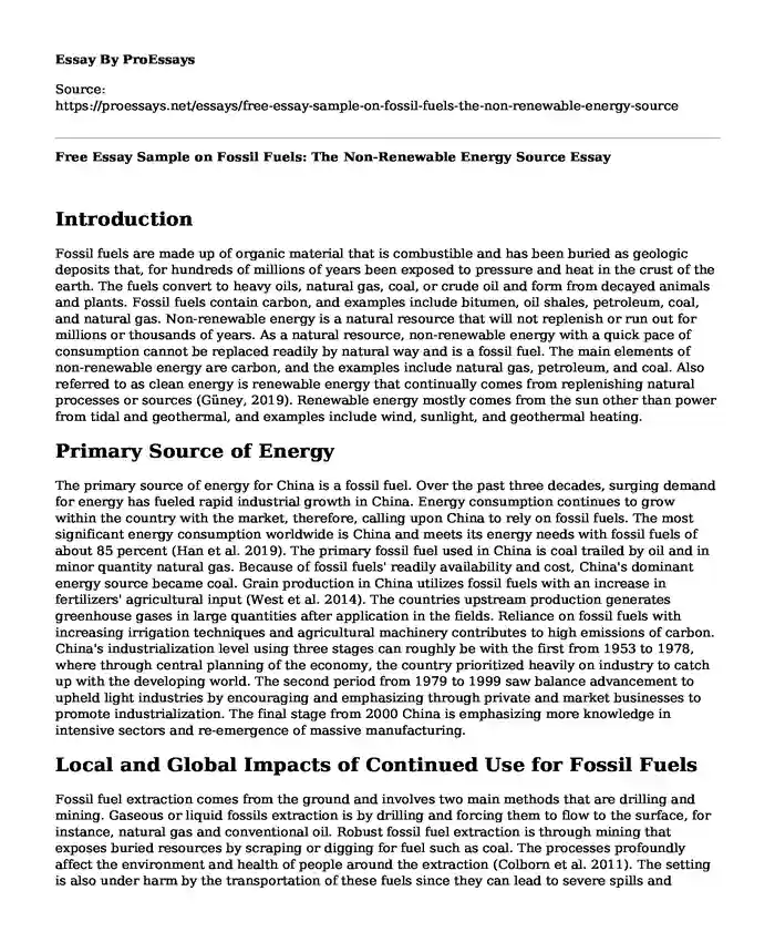 Free Essay Sample on Fossil Fuels: The Non-Renewable Energy Source