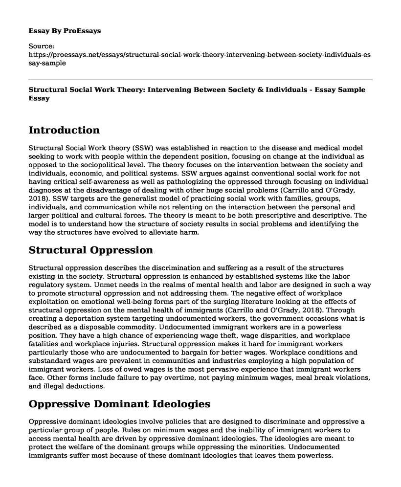 Structural Social Work Theory: Intervening Between Society & Individuals - Essay Sample