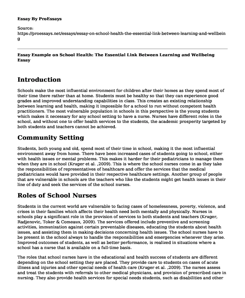 Essay Example on School Health: The Essential Link Between Learning and Wellbeing