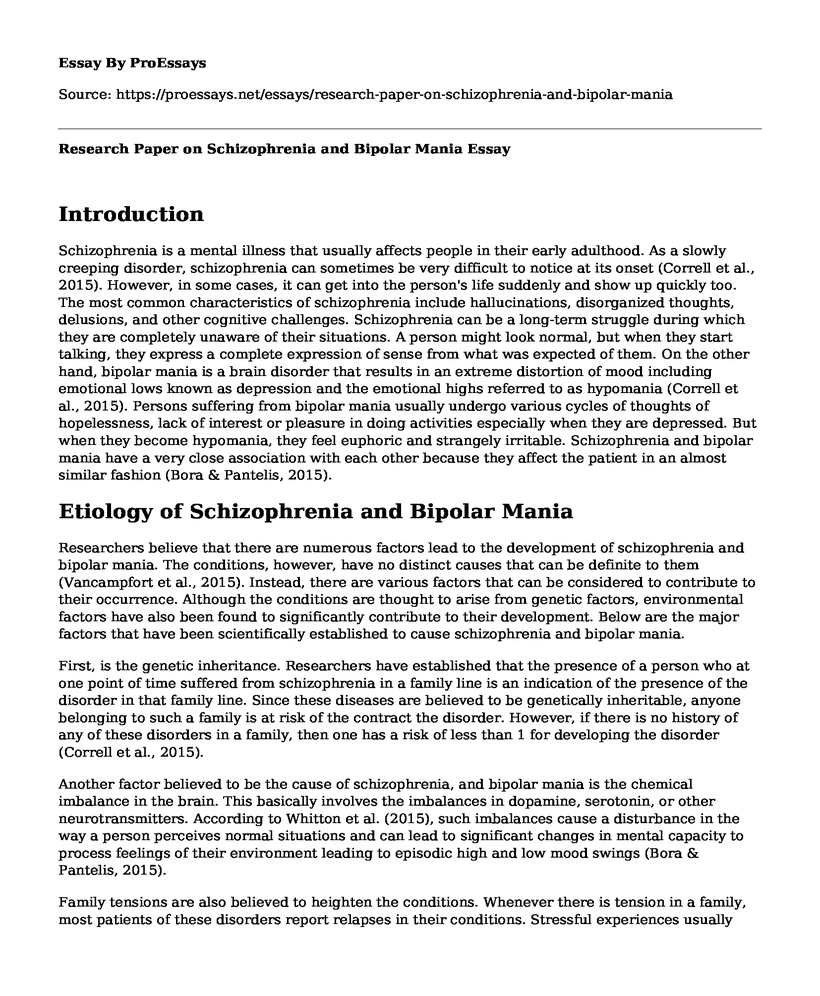 Research Paper on Schizophrenia and Bipolar Mania