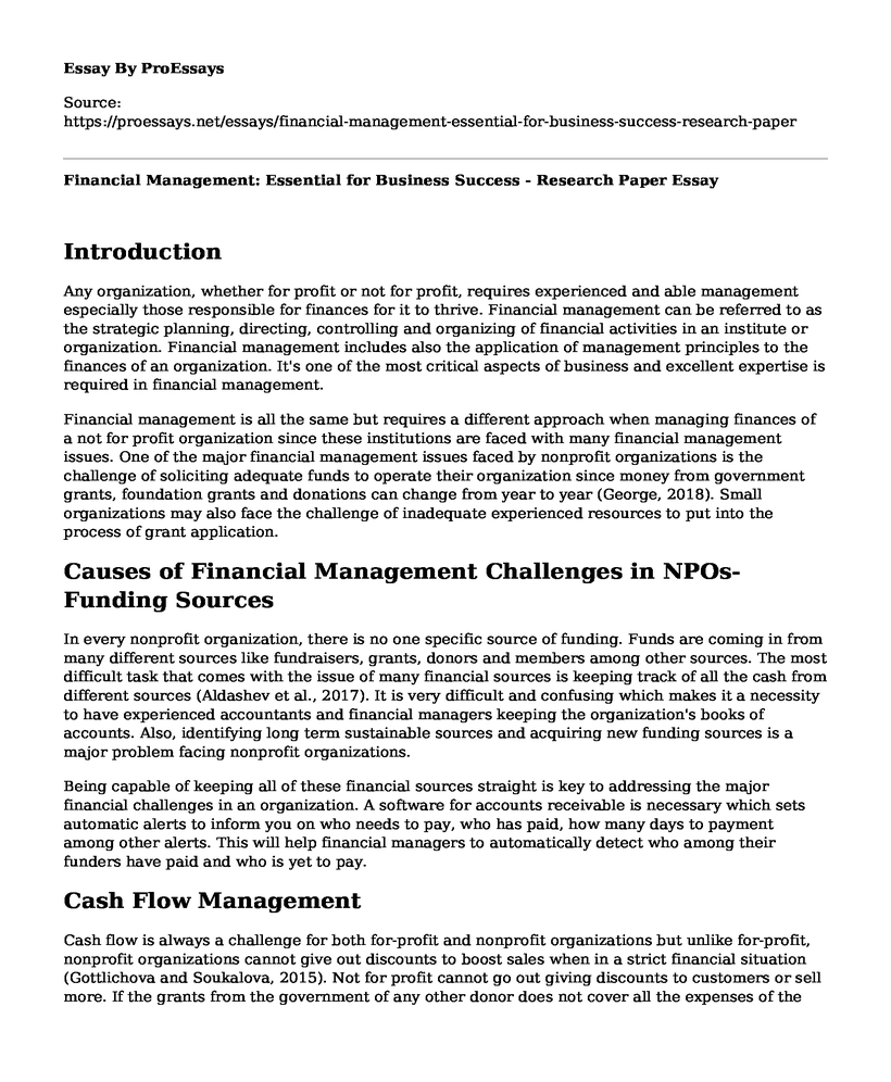 Financial Management: Essential for Business Success - Research Paper