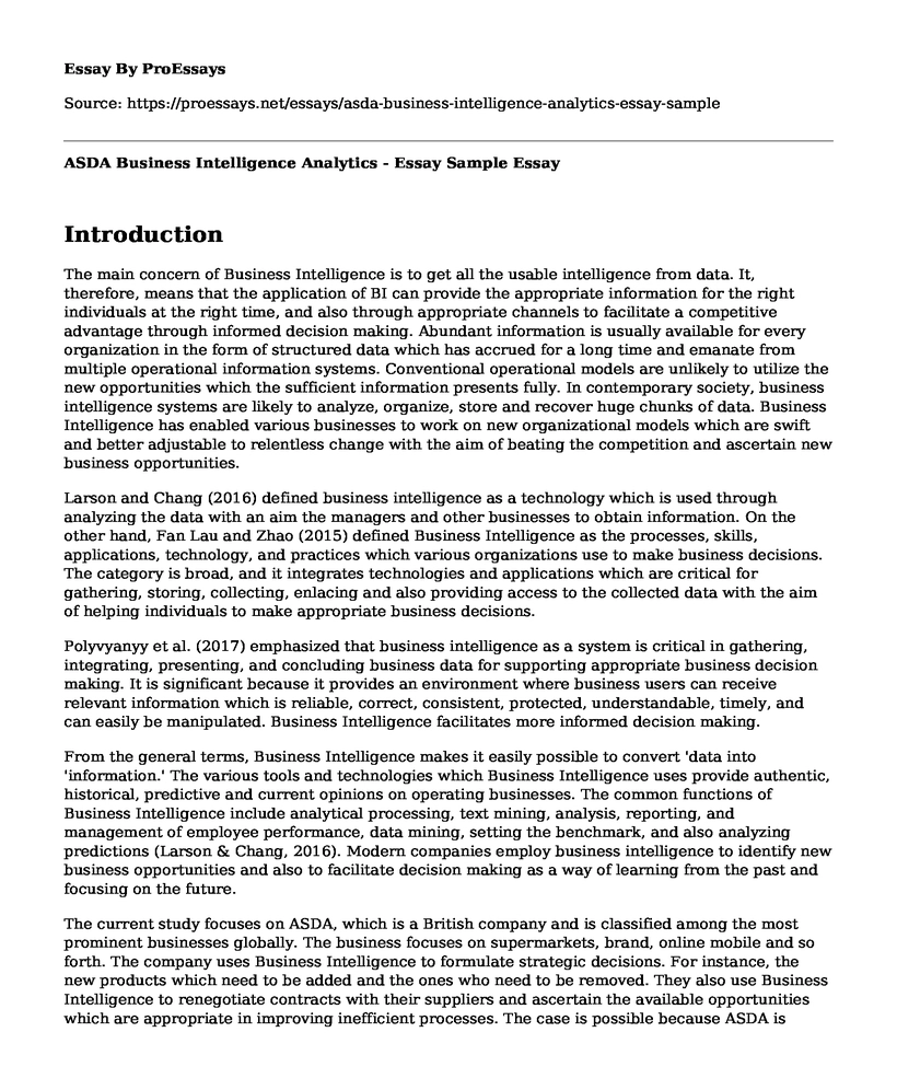 ASDA Business Intelligence Analytics - Essay Sample