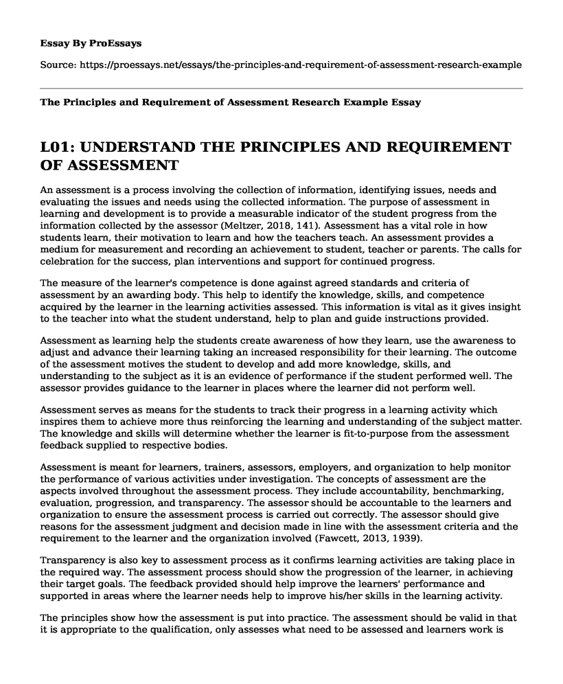 The Principles and Requirement of Assessment Research Example