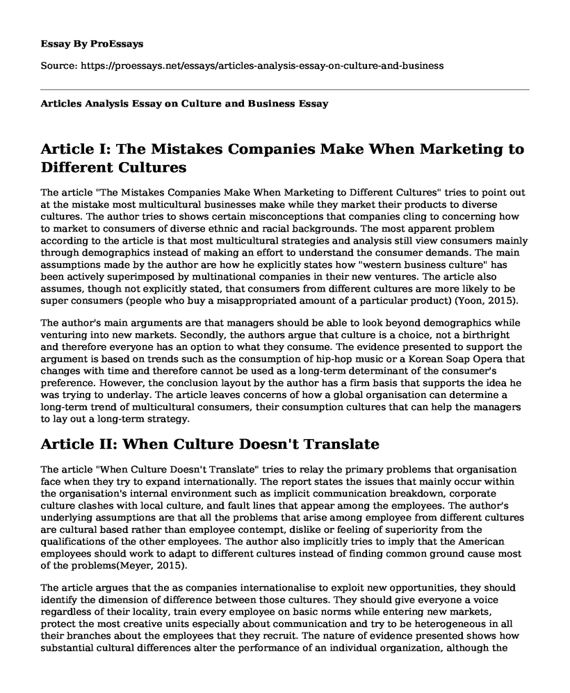 Articles Analysis Essay on Culture and Business