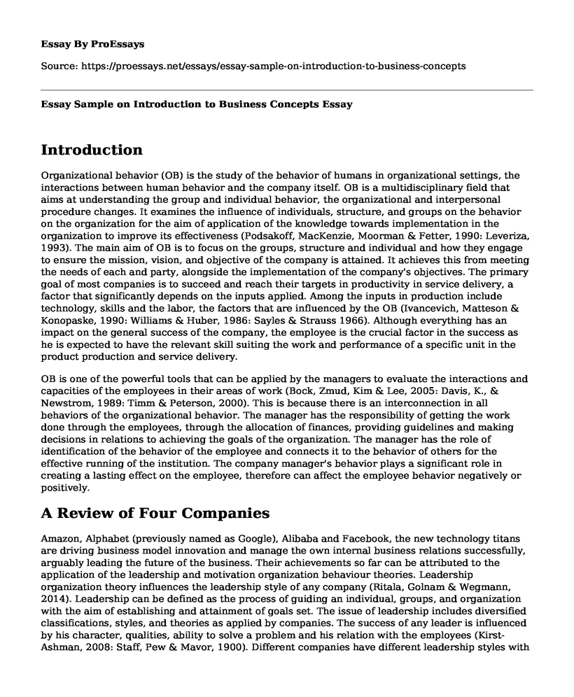 Essay Sample on Introduction to Business Concepts