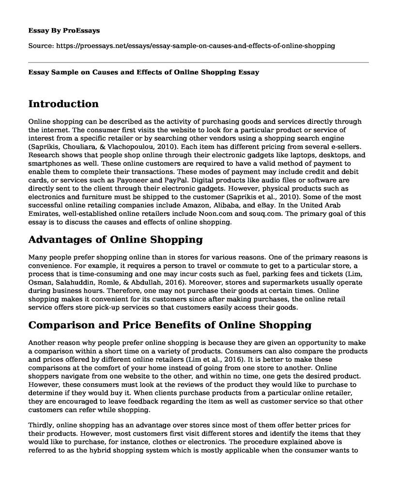 Essay Sample on Causes and Effects of Online Shopping