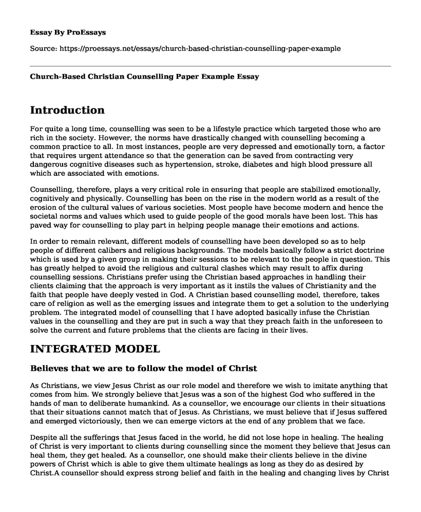Church-Based Christian Counselling Paper Example