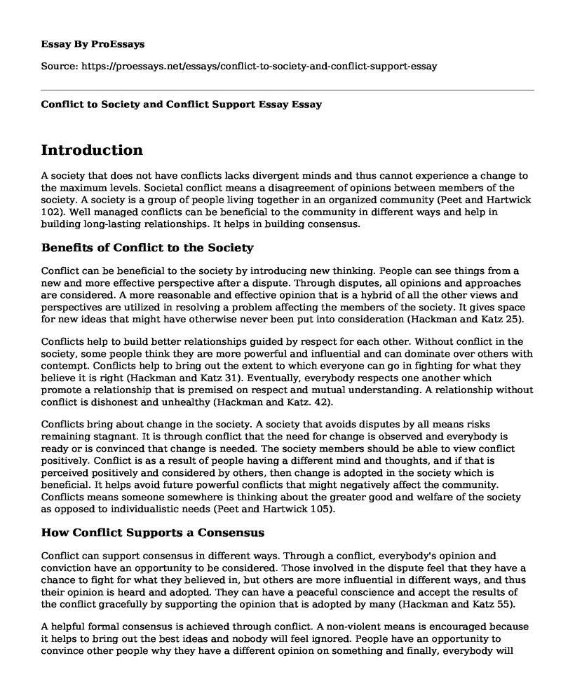 Conflict to Society and Conflict Support Essay
