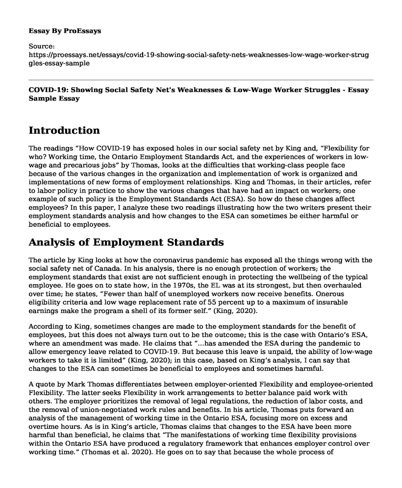 COVID-19: Showing Social Safety Net's Weaknesses & Low-Wage Worker Struggles - Essay Sample