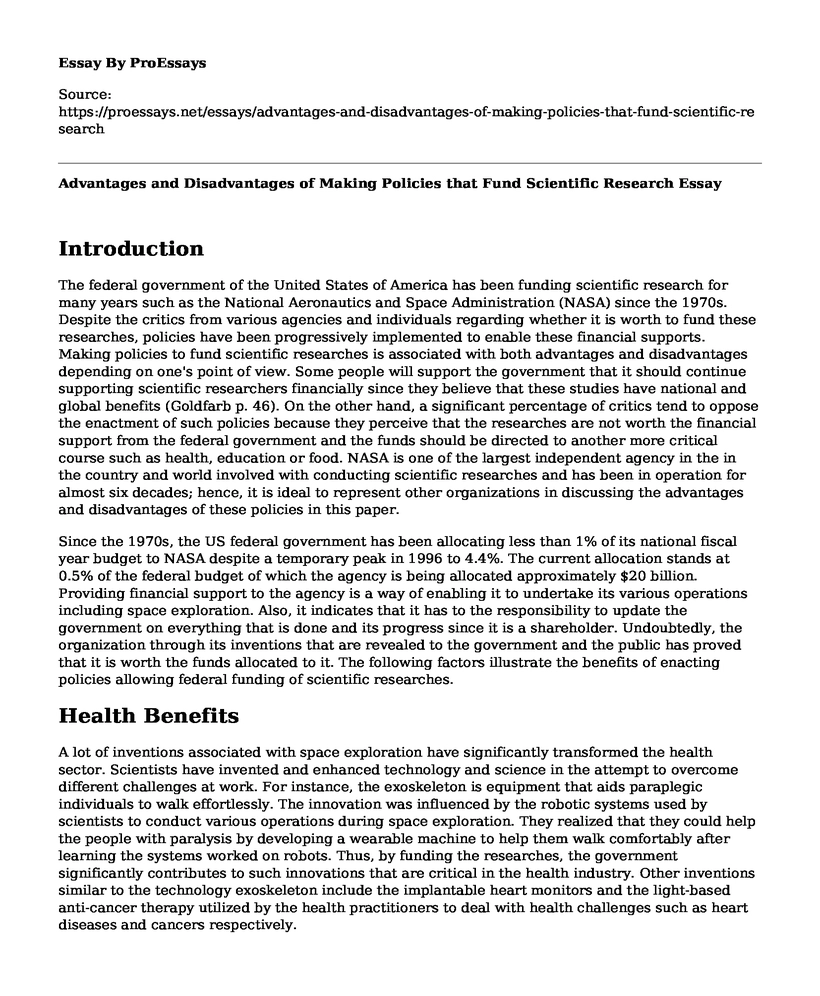 Advantages and Disadvantages of Making Policies that Fund Scientific Research