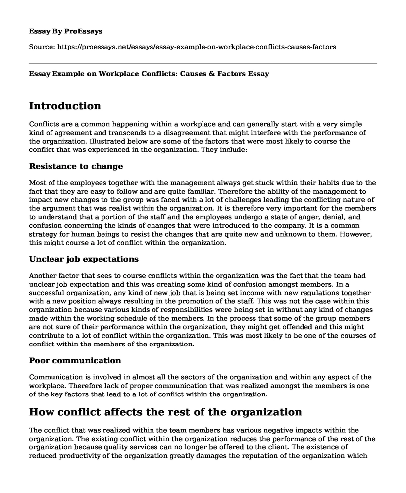 Essay Example on Workplace Conflicts: Causes & Factors