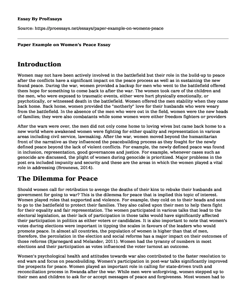 Paper Example on Women's Peace