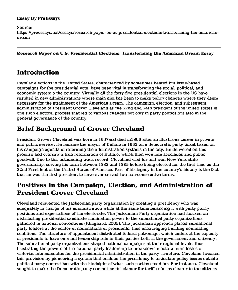 Research Paper on U.S. Presidential Elections: Transforming the American Dream