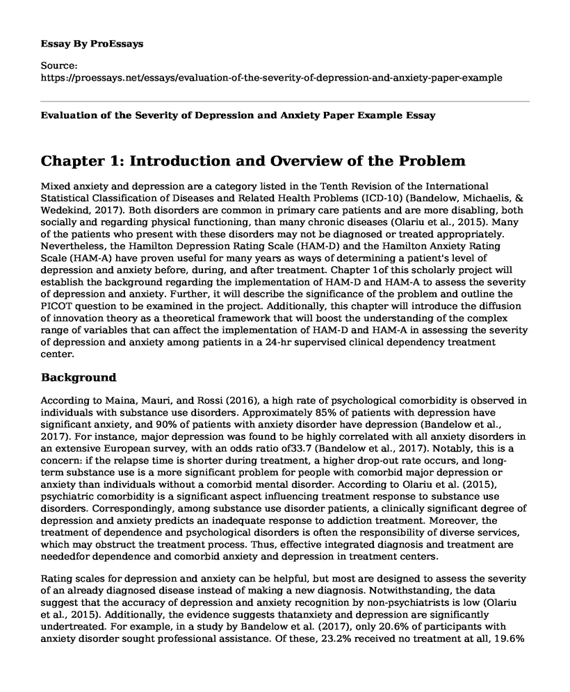 Evaluation of the Severity of Depression and Anxiety Paper Example