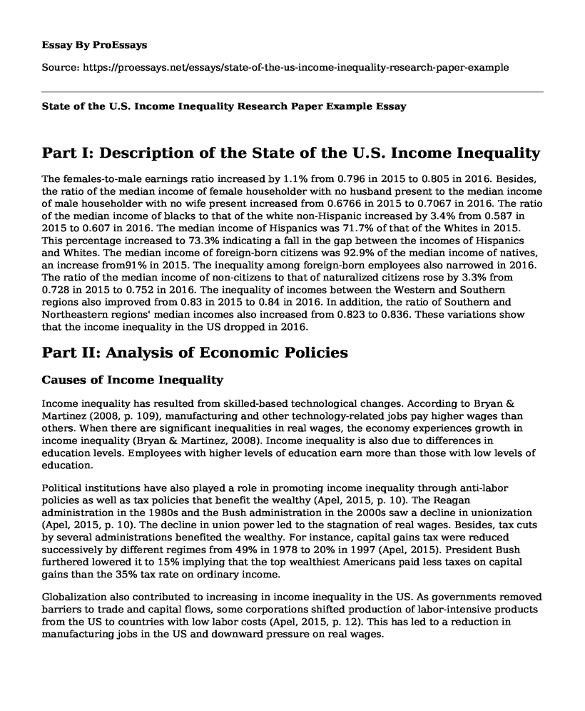 State of the U.S. Income Inequality Research Paper Example
