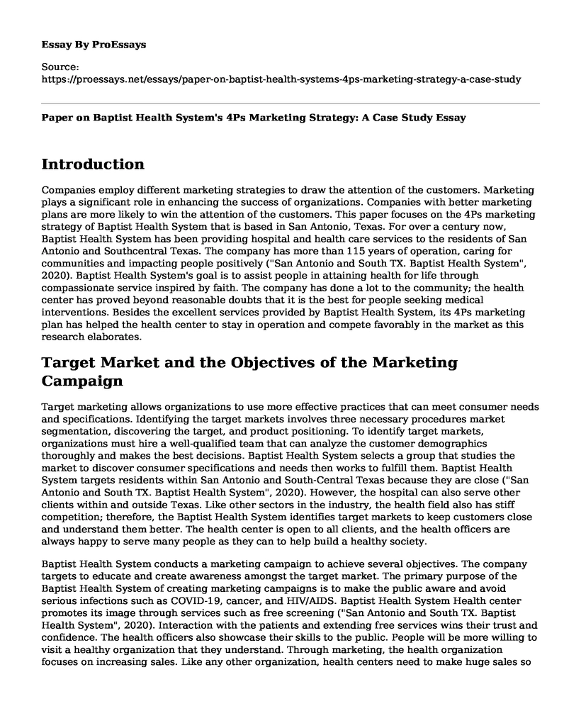 Paper on Baptist Health System's 4Ps Marketing Strategy: A Case Study