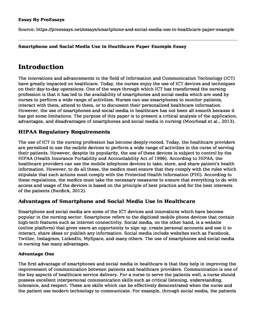 Smartphone and Social Media Use in Healthcare Paper Example