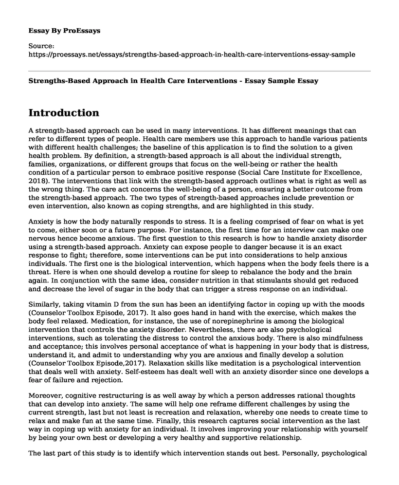 Strengths-Based Approach in Health Care Interventions - Essay Sample
