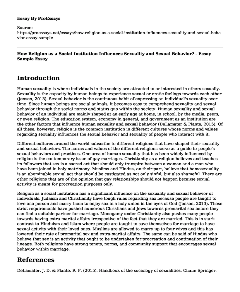 How Religion as a Social Institution Influences Sexuality and Sexual Behavior? - Essay Sample