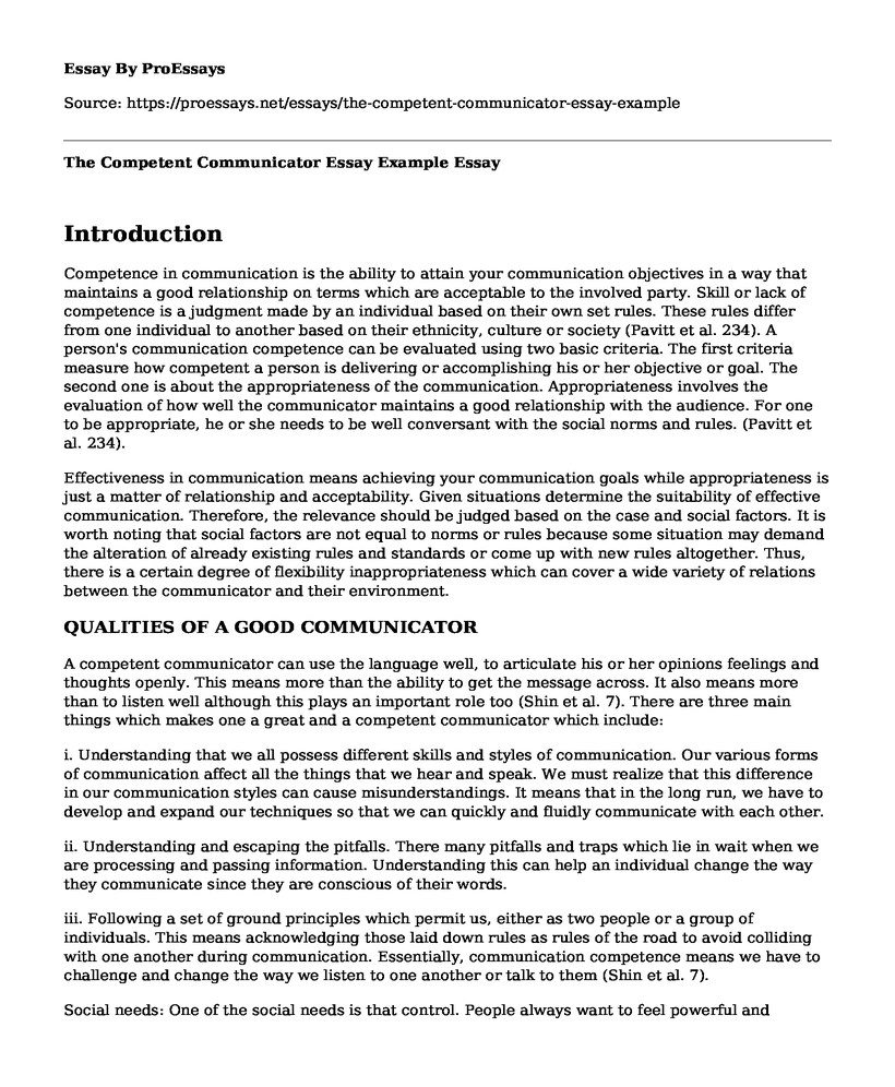 The Competent Communicator Essay Example