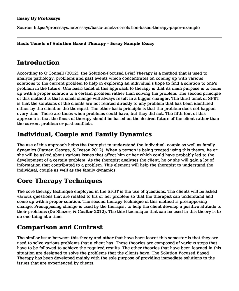 Basic Tenets of Solution Based Therapy - Essay Sample