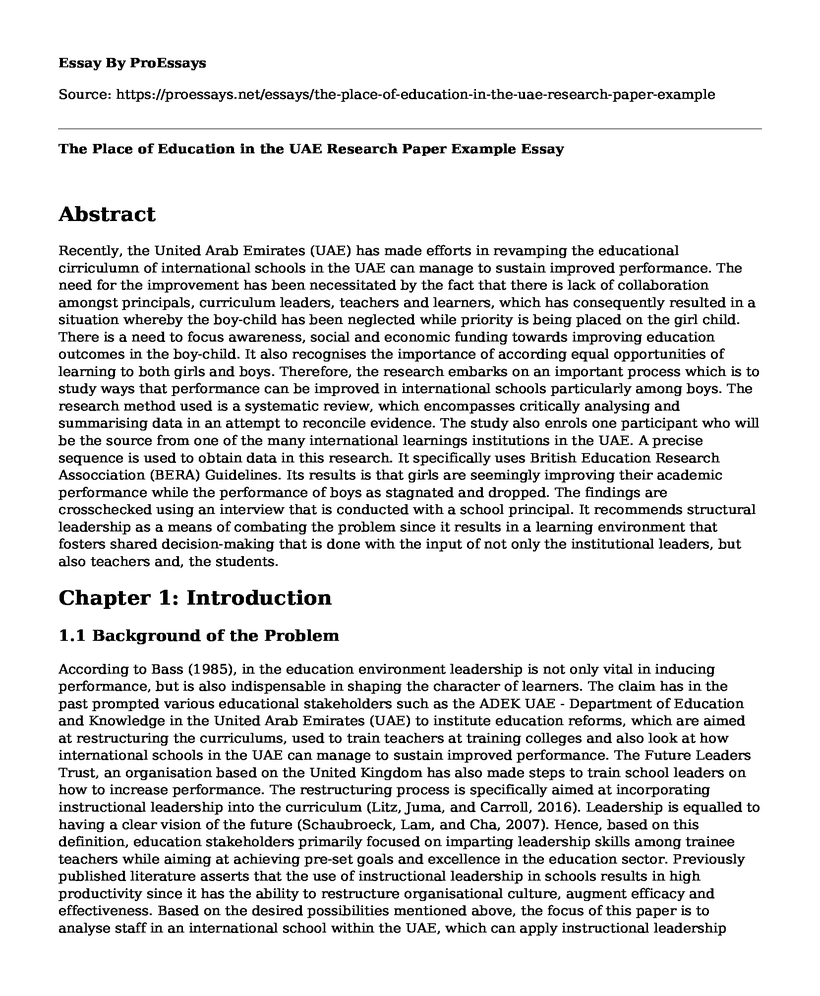 The Place of Education in the UAE Research Paper Example